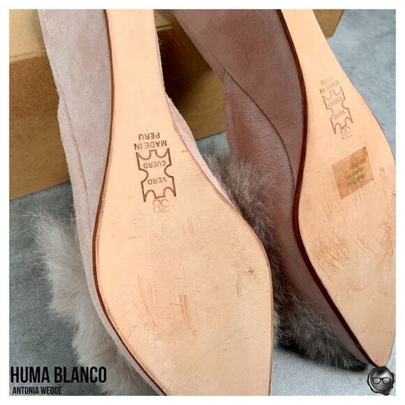 ANTHROPOLOGIE HUMA BLANCO ANTONIA WEDGE MULE SANDAL IN ROSE PINK ALPACA FUR TRIM - Picture 13 of 16
